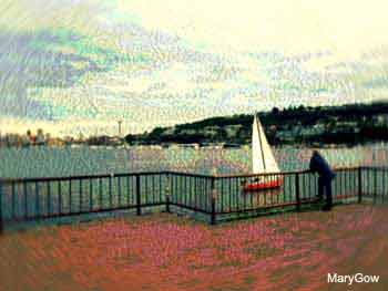 The Red Boat at Lake Union, by Mary Gow