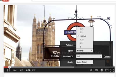 Click on the YouTube "Settings" icon and pick your playback speed.