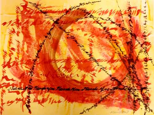 "Thank You," calligraphy on monotype by Mary Gow
