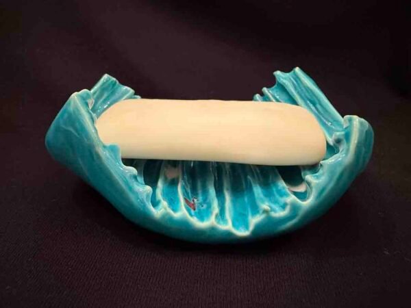 turquoise colored louisa crowley ceramic soapdish sculpture